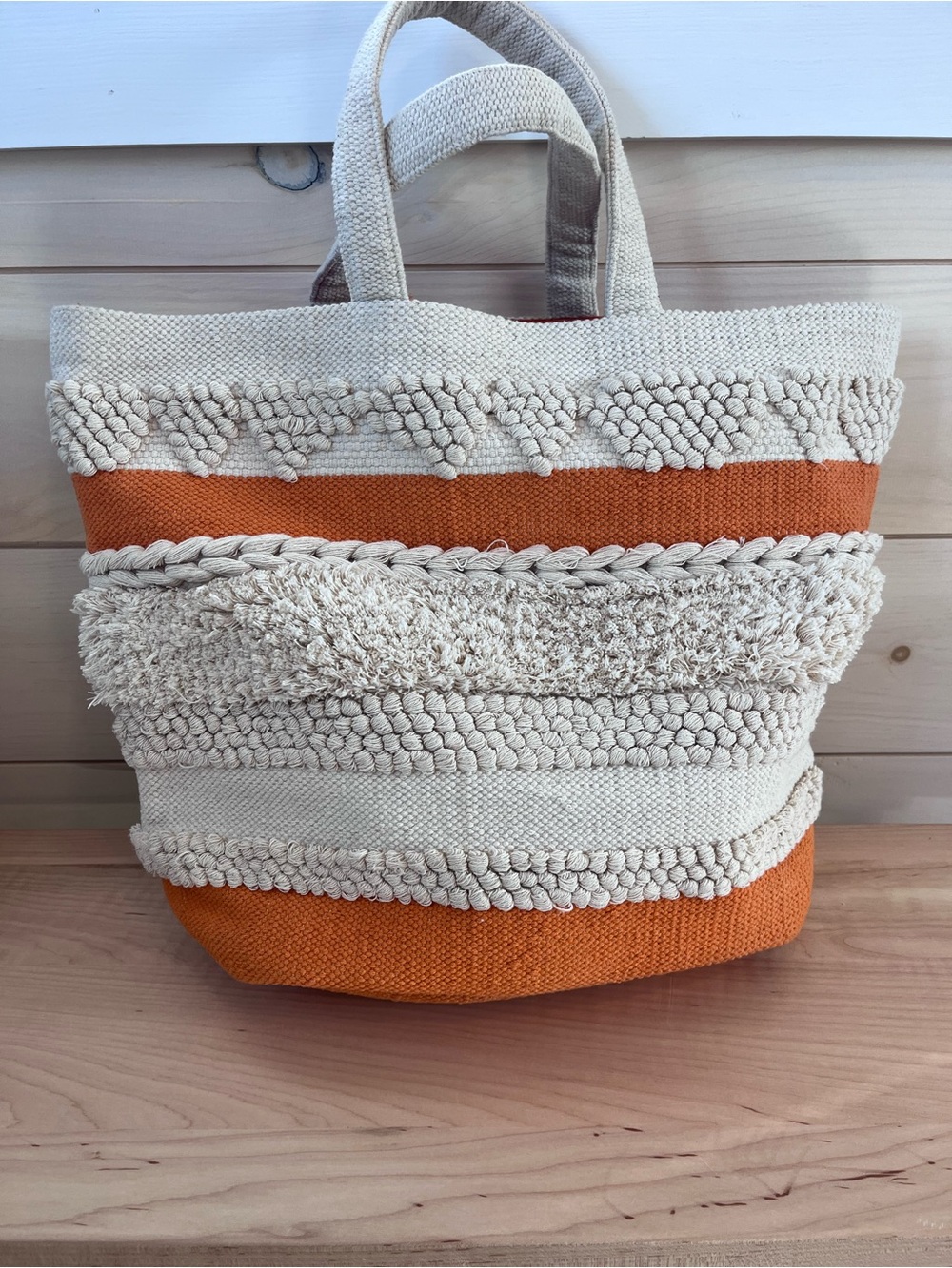 Roller Rabbit Cream and Orange Textured Woven Tote